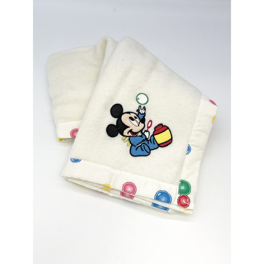 Vintage Disney Baby Mickey Mouse Blanket Embroidered Crib Nursery 1980s USA